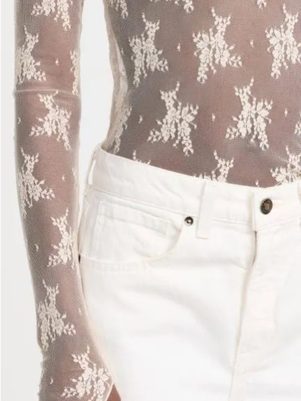 Sheer Long-Sleeve Floral Lace Top in Ivory - Picture 10 of 12